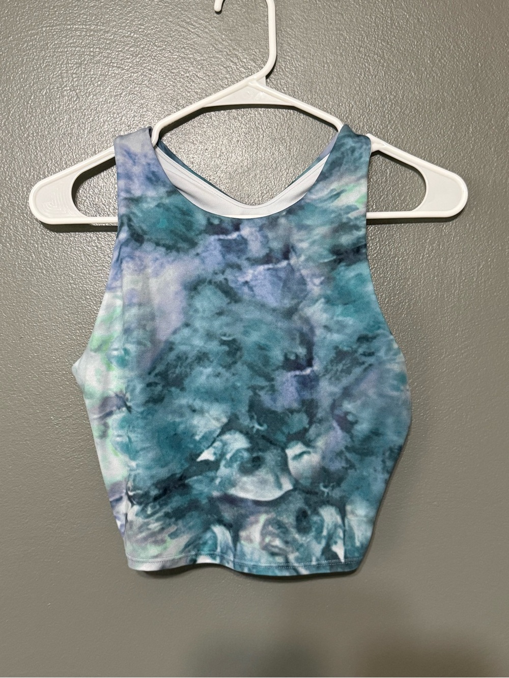Athleta Teal and Blue Tie-Dye High Neck Crop Tank.